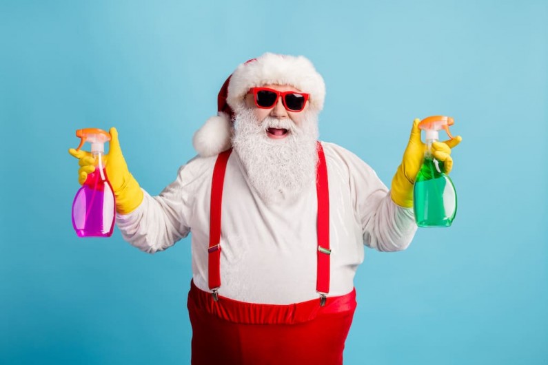 Father Christmas cleaning
